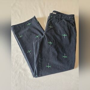Vineyard  Boat Pants with Green Dragonfly Embroidery J. Crew Sz 6
